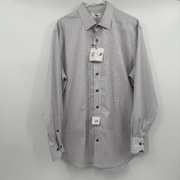 Lorenzo Uomo Other - Lorenzo Uomo Dress Shirt Men 17.5 NEW White Trim Fit Check Button Up Long Sleeve
